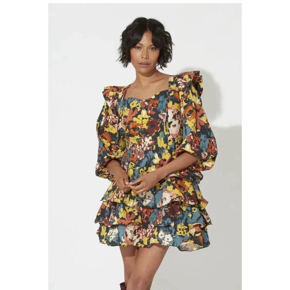 Anthropologi Cleobella Amerie Mini Dress Size M Ruffled Boho Cottagecore - Picture 2 of 10